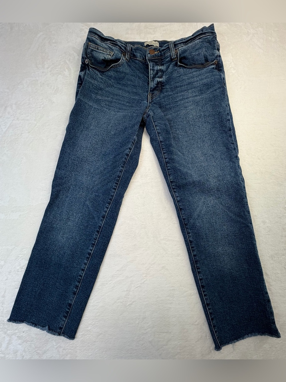 Oliver Logan Cropped Straight Leg Jeans Size 28 Raw Hem Medium Wash